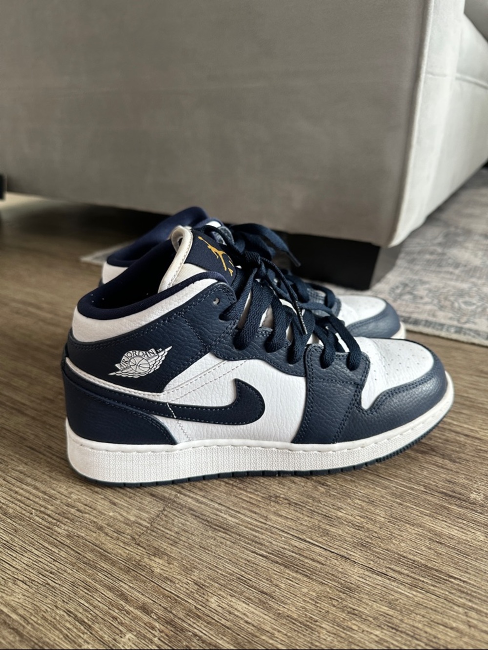 Nike Air Jordan Kids' Mid-Top Sneakers in Navy and White